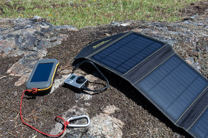 SunJack solar panel charging a GoPro