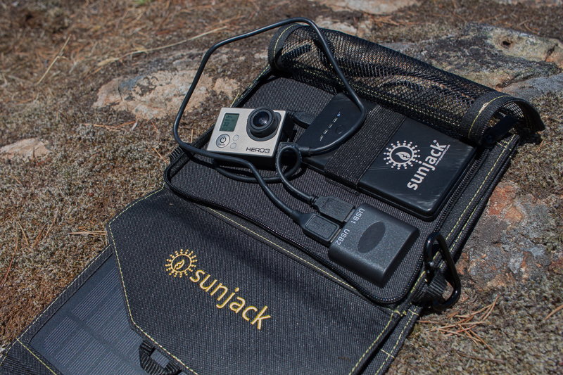 SunJack solar panel can charge 2 USB device at once.