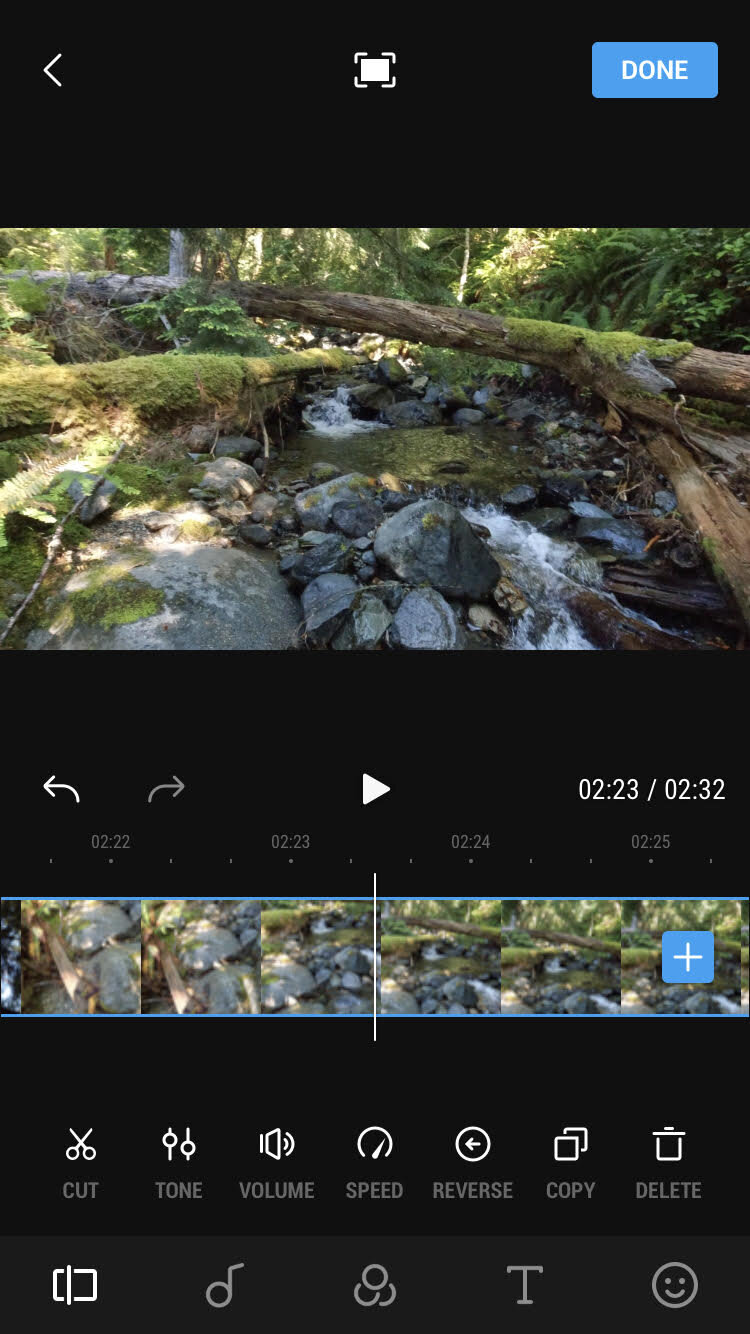 DJI Mimo app for controlling the Osmo Action and editing clips.